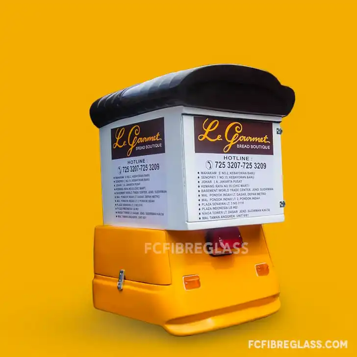 Box motor fiberglass untuk bakery dengan desain custom dan tampilan profesional